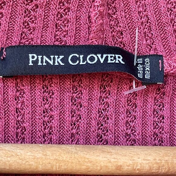 NWT Pink Clover Ribbed Knit Mock Ruffle Neck Top Womens M Raspberry Long Sleeve - Picture 5 of 11